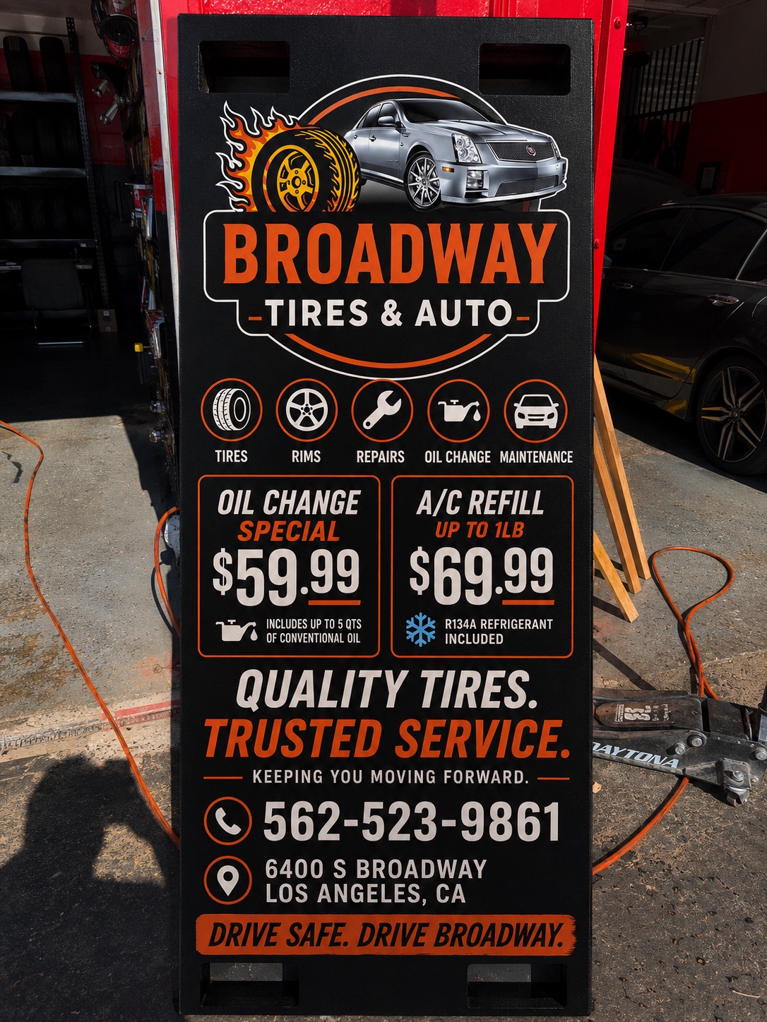 Broadway Tires & Auto shop sign